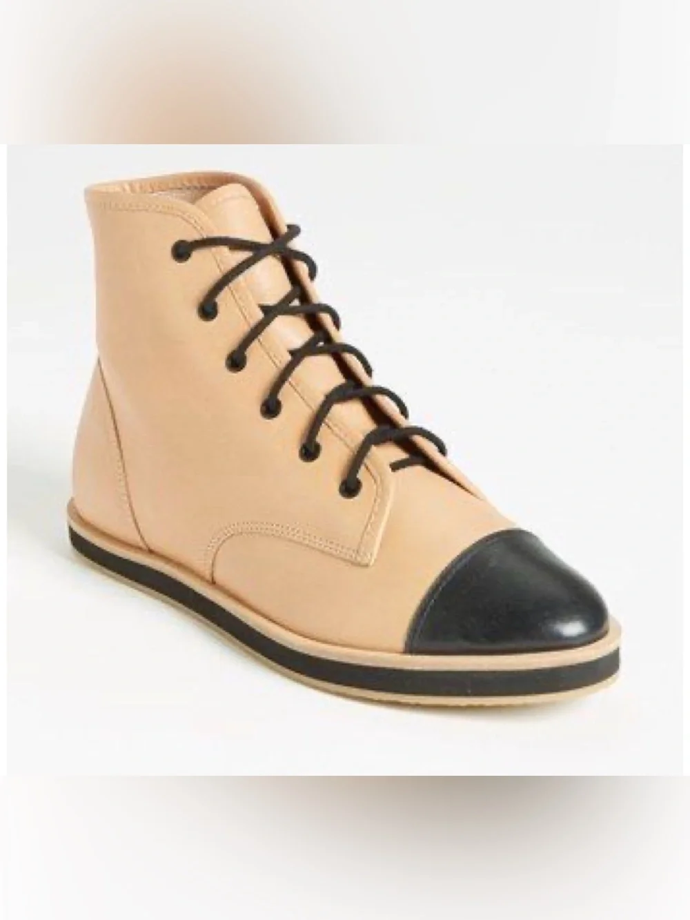 Loeffler Randall Octavia Tan Leather Cap Toe Lace Up Combat Ankle Boots Size 8